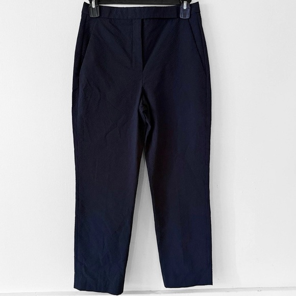 Theory Slim Crop Navy Seer Sucker Suit Pants Size 00 26X25 - Picture 1 of 6
